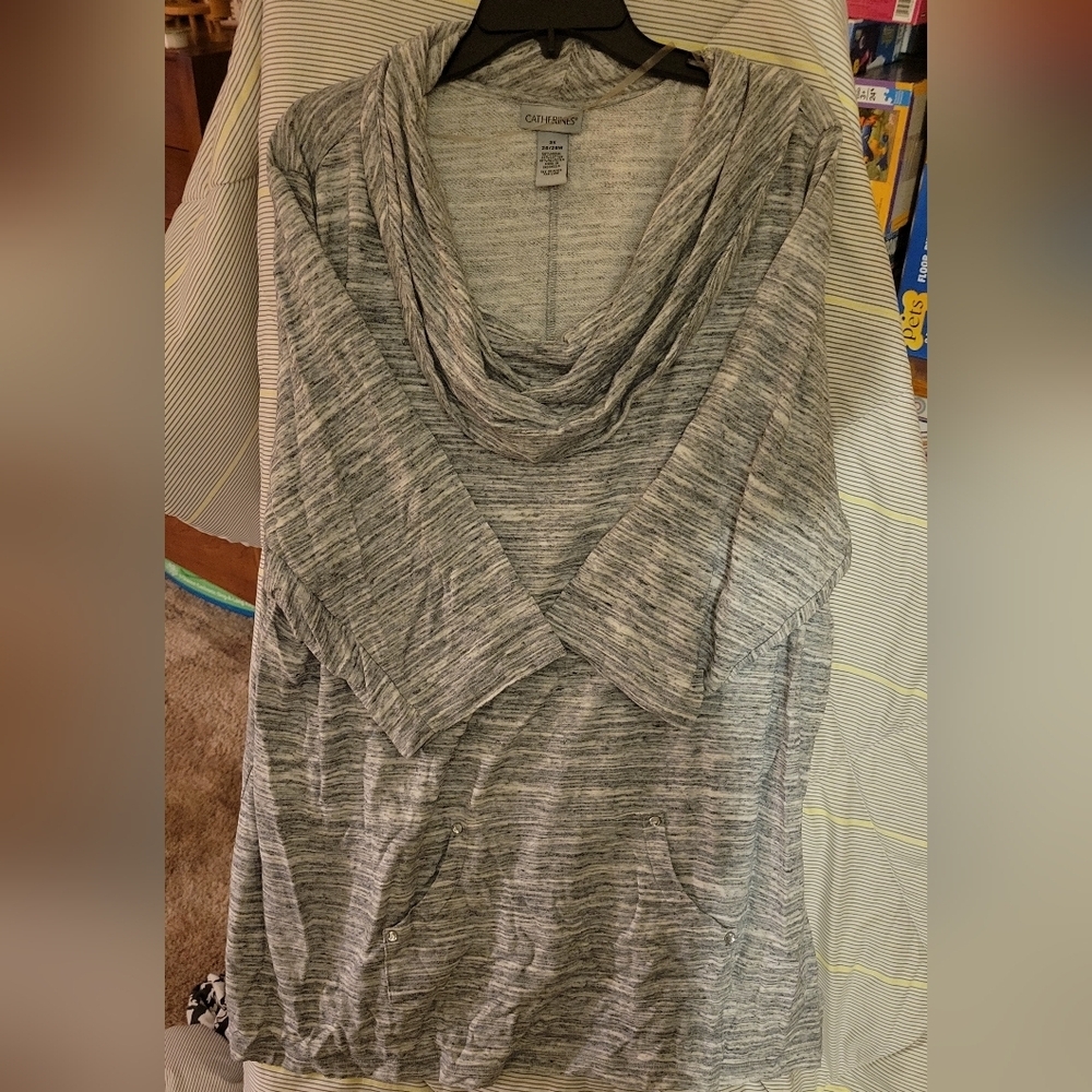 Catherine's 3X 26/28W Cowl Neck 3/4 Sleeve Hoodie